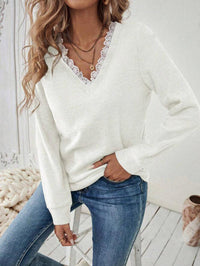 Knitted Lace V-neck Leisure Pullover Long Sleeve