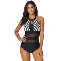 Backless Striped Stitching One-piece Swimsuit Women's Plus Size Swimsuit