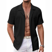 Men's New Summer Stripes Suit Collar Short Sleeve Shirt