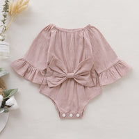 Girls' Solid Color Long Sleeve Bowknot Romper