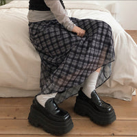 Retro Plaid Chiffon Patchwork Straight Skirt