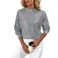 Loose Round Neck Spliced Sequin Sweatshirt For Women