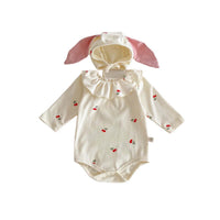 Ruffled Collar Bottom-covering Rompers Newborn 0-2 Years Old Cherry Print Long Sleeve Jumpsuit