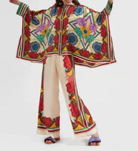 Women's New Fashionable Silky Satin Printed Set