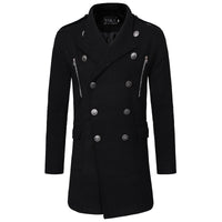 Double-breasted Large Lapel Men's Casual Slim-fit Mid-length Woolen Trench Coat