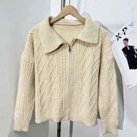 Women's Korean-style Lapel Cable-knit Sweater Coat