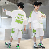 Fashionable Sports Casual Letter Color Matching Short Sleeve Two-piece Set