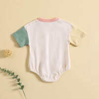 Baby Solid Color Stitching Romper Short Sleeve