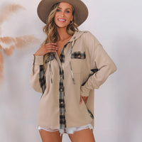 Plaid Casual Hooded Drawstring Coat
