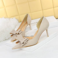 Shallow Mouth Pointed Toe Side Hollow Bow Single Shoes