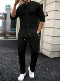 Mens Solid-Color SpringSummer Shirt And Pants Set