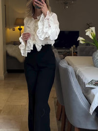 Elegant White Lace Flared Sleeve Shirt