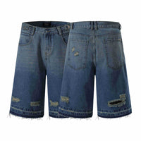 Men's Retro Washed Ripped Straight Denim Shorts