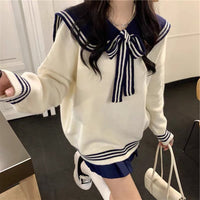 Loose And Lazy Style Contrast Sweet Navy Collar Sweater Women