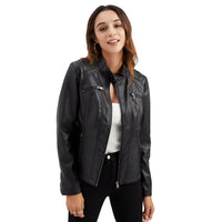 Women's Casual Leather Clothing Stand Collar Jacket
