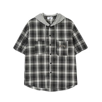 Fashion Plaid Hooded Short Sleeve Shirt Men