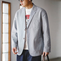 Seersucker Striped Blazer Flat Collar