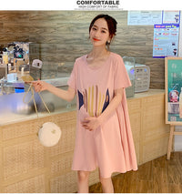 Pregnant Womens Short-Sleeve Thin Loose-Fitting Midi Dress