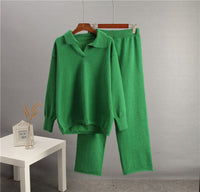 European And American-style Solid-color Lapel Sweater Set For Women, FallWinter