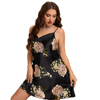 Women's Summer Plus Size Printed Ice Silk Nightdress