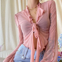 Outdoor V-neck See-through Strap Bare Midriff Slim Fit Slimming Cardigan