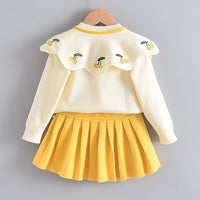 Western Style Knitted Two-piece Sweater Children Cute Long Sleeve Suit Skirt
