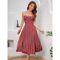 Womens Printed Split Backless Strap Dress