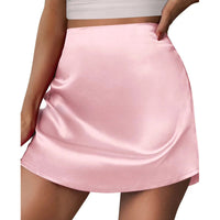 Women's Mini A- Line Skirt Pleated Skirt High Waist Satin