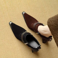 Retro-style Metallic Square-toe Chunky-heel Pumps