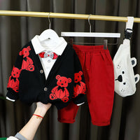 Fashion Simple Bear Print Boy Suit