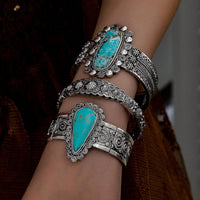 Retro Western-style Denim Turquoise Decorative Open Bracelet