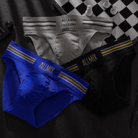 Men Color Strip Sports Style With Letters Seamless Low Waist Panties