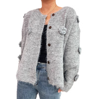 Three-dimensional Flower Cutout Knitted Coat Round Neck Cute Sweater