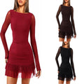 Womens Tight-Fitting Ruffled Mesh Elegant Cocktail Dress
