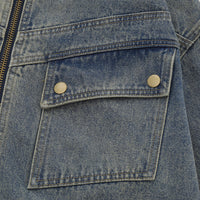Retro Workwear Pocket Zipper Denim Clothes Jacket Spring And Autumn