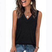 V-neck Casual Loose-fit Sleeveless Shirt