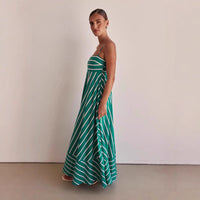 Womens Fashionable Simple Striped Strap Backless Maxi Dress