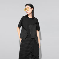 Street Stitching Half Sleeve Irregular Solid Color Short Sleeve T-shirt
