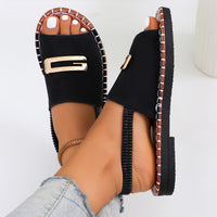 Womens Fabric Strap Flat Sandals With Elastic Band And Buckle