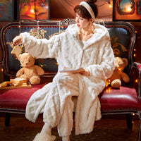 Long Flannel Robe Bathrobe Loungewear Set