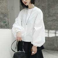 Spring And Autumn New Stand-up Collar Puff Sleeve White Shirt