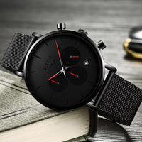 Mens Mesh-Strap Multifunctional Water-Resistant Quartz Watch