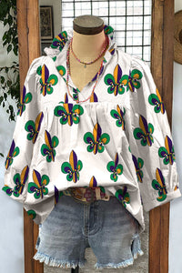 Loose-fitting Womens V-neck Top With Puffed Sleeves