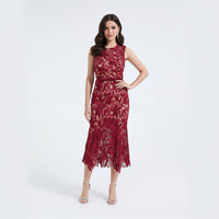 Lace Hollowed Out Sleeveless Waist Cinched Fish Tail Dress