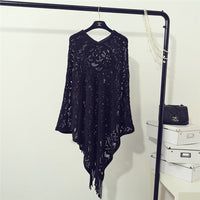Women's Knitted Crocheted Hollow Irregular Tassel Pullover Sweater