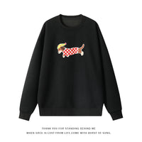 Korean Style Fluffy Dachshund Towel Embroidery Pullovers New