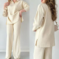 AutumnWinter New Style Fashion Solid Color Loose Hem Split Knit Sweater Two-Piece Set For Women
