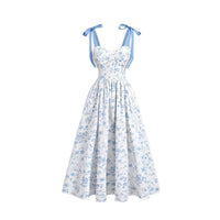 Elegant Lace-Up Shoulder With Floral Print Waist-Cinching Design Vacation-Ready Chic Casual Slip Dress