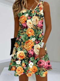 Sleeveless 3D Digital Print French-style Slip Dress