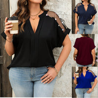Mesh Sequin V-neck Fashionable Casual Loose Top